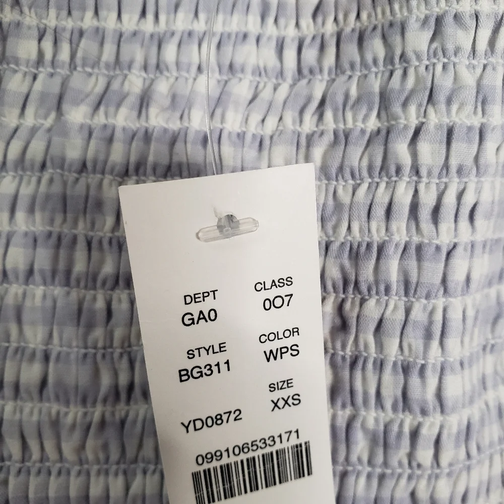 Jcrew Squareneck smocked cotton voile top in gingham Size XXS Blue White
